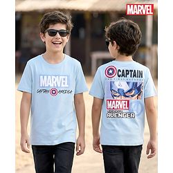 Pine Kids Marvel Single Jersey Knit Half Sleeves T-Shirt with Front & Back Avengers Graphic - Light Blue