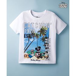 Pine Kids Disney Single Jersey Knit Half Sleeves T-Shirt with Mickey Mouse Graphic - White