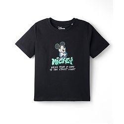 Pine Kids Disney 100% Cotton Knit Half Sleeves T-Shirt With Mickey Mouse Front & Back Print - Black