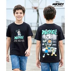 Pine Kids Disney 100% Cotton Knit Half Sleeves T-Shirt With Mickey Mouse Front & Back Print - Black