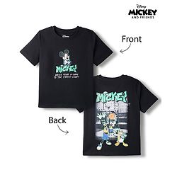 Pine Kids Disney 100% Cotton Knit Half Sleeves T-Shirt With Mickey Mouse Front & Back Print - Black