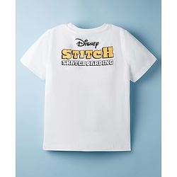 Pine Kids Disney 100% Cotton Knit Half Sleeves  T-Shirt With Lilo & Stitch Front & Back Print - White