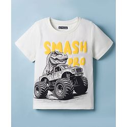 Pine Kids Cotton Knit T-Shirt Half Sleeves Dino on Car Graphic Snow White 4-5 Years
