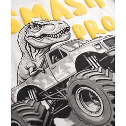 Pine Kids Cotton Knit T-Shirt Half Sleeves Dino on Car Graphic Snow White 4-5 Years