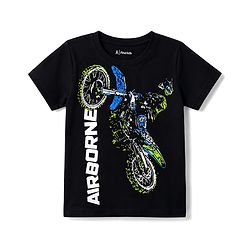 Pine Kids Cotton Knit T-Shirt Bike Rider Print Round Neck Half Sleeves Jet Black 4-5 Years