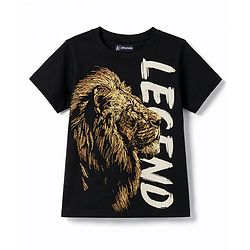 Pine Kids Cotton Knit T-Shirt with Lion Print Jet Black 4-5 Years