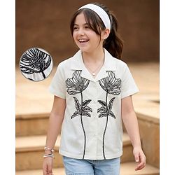 Pine Kids 100% Cotton Woven Half Sleeves Floral Embroidered Top - White