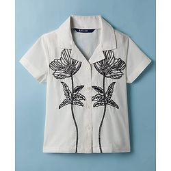 Pine Kids 100% Cotton Woven Half Sleeves Floral Embroidered Top - White