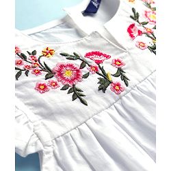 Pine Kids 100% Cotton Woven Frill Sleeves Floral Embroidered Top - White