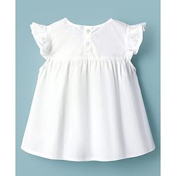 Pine Kids 100% Cotton Woven Frill Sleeves Floral Embroidered Top - White
