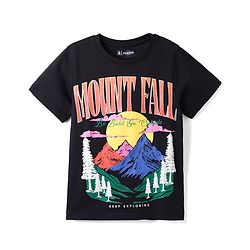 Pine Kids Cotton Knit T-Shirt Half Sleeves Mount Fall Graphic Print Jet Black 4-5 Years