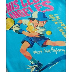 Pine Kids 100% Cotton Knit Text & Sports Theme Printed T-Shirt - Blue