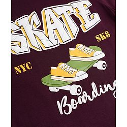 Pine Kids Cotton Knit Half Sleeves Skate Theme Printed T-Shirt -Wine
