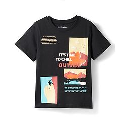 Pine Kids Cotton Knit T-Shirts Graphic Print Round Neck Jet Black 4-5 Years