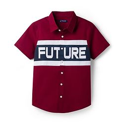 Pine Kids Cotton Woven Half Sleeves Shirt With Future Print - Maroon