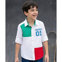 Pine Kids Cotton Woven Full Sleeves Cut & Sew Shirt with Chicago Print - White