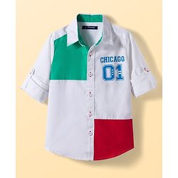 Pine Kids Cotton Woven Full Sleeves Cut & Sew Shirt with Chicago Print - White