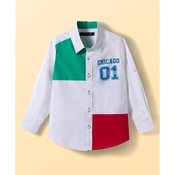 Pine Kids Cotton Woven Full Sleeves Cut & Sew Shirt with Chicago Print - White