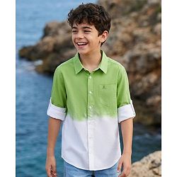 Pine Kids Cotton Woven Full Sleeves Ombre Shirt - Green & White