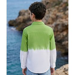 Pine Kids Cotton Woven Full Sleeves Ombre Shirt - Green & White