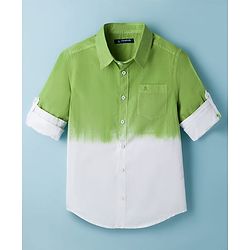 Pine Kids Cotton Woven Full Sleeves Ombre Shirt - Green & White