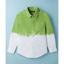 Pine Kids Cotton Woven Full Sleeves Ombre Shirt - Green & White