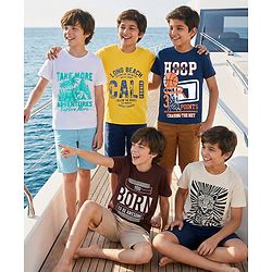 Pine Kids Cotton Knit Half Sleeves Beach & Sports Theme Printed T-Shirts Pack Of 5 - Multicolour