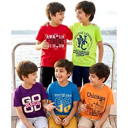 Pine Kids Cotton Knit Half Sleeves Text Printed T-Shirts Pack Of 5 - Multicolour