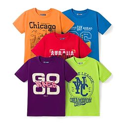 Pine Kids Cotton Knit Half Sleeves Text Printed T-Shirts Pack Of 5 - Multicolour