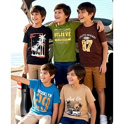 Pine Kids Cotton Knit Half Sleeves Beach Theme & Text Printed T-Shirts Pack Of 5 - Multicolour