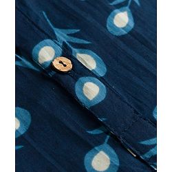 Pine Kids Cotton Woven Full Sleeves Kurta & Pyjama Set With Floral Print - Navy Blue