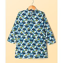 Pine Kids Cotton Woven Full Sleeves Kurta Pyjama Set With Floral Print - White