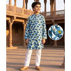 Pine Kids Cotton Woven Full Sleeves Kurta Pyjama Set With Floral Print - White