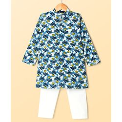 Pine Kids Cotton Woven Full Sleeves Kurta Pyjama Set With Floral Print - White