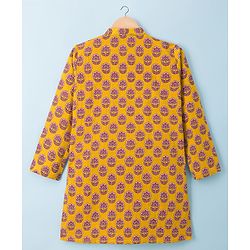 Pine Kids Cotton Woven Full Sleeves Kurta Pyjama Set With Floral Print - Mustard