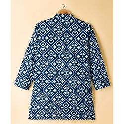 Pine Kids Cotton Woven Full Sleeves Kurta Pyjama Set With Floral Print - Navy Blue