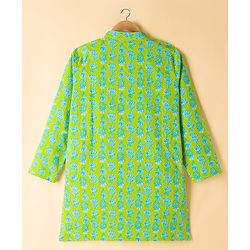 Pine Kids Cotton Woven Full Sleeves Kurta Pyjama Set With Floral Print - Lime Green