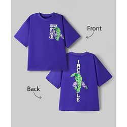 Pine Kids Marvel Single Jersey Knit Drop Shoulder Half Sleeves T-Shirt with Hulk Front  & Back Print - Purple