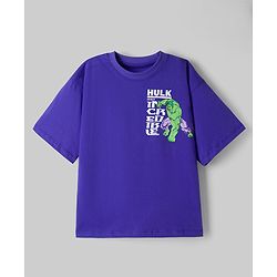 Pine Kids Marvel Single Jersey Knit Drop Shoulder Half Sleeves T-Shirt with Hulk Front  & Back Print - Purple