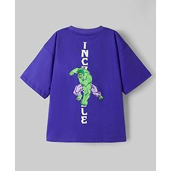 Pine Kids Marvel Single Jersey Knit Drop Shoulder Half Sleeves T-Shirt with Hulk Front  & Back Print - Purple