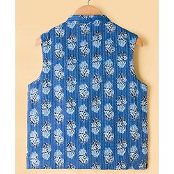 Pine Kids Cotton Woven Full Sleeves Kurta Pyjama Set With Floral Print & Nehru Jacket - White