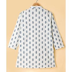 Pine Kids Cotton Woven Full Sleeves Kurta Pyjama Set With Floral Print & Nehru Jacket - White