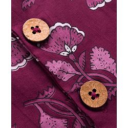 Pine Kids 100% Cotton Knit Full Sleeves Floral Printed Kurta & Pyjama Set With Jacket - Purple
