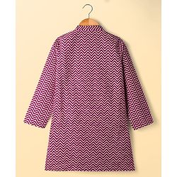 Pine Kids 100% Cotton Knit Full Sleeves Floral Printed Kurta & Pyjama Set With Jacket - Purple