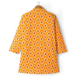 Pine Kids Cotton Woven Full Sleeves Kurta With Floral Print - Rust
