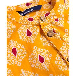 Pine Kids Cotton Woven Full Sleeves Kurta With Floral Print - Rust