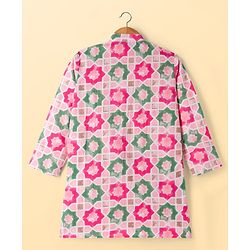 Pine Kids 100% Cotton Woven Full Sleeves Floral Printed Kurta & Pyjama Set - Multicolour