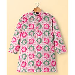 Pine Kids 100% Cotton Woven Full Sleeves Floral Printed Kurta & Pyjama Set - Multicolour