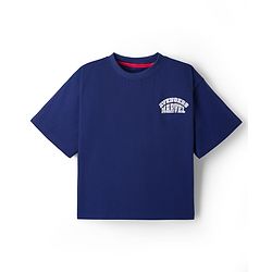 Pine Kids Marvel Cotton Knit T-Shirt Drop Shoulder Half Sleeves With Avengers Front & Back Print Navy Blue 4-5 Years