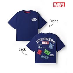 Pine Kids Marvel Cotton Knit T-Shirt Drop Shoulder Half Sleeves With Avengers Front & Back Print Navy Blue 4-5 Years